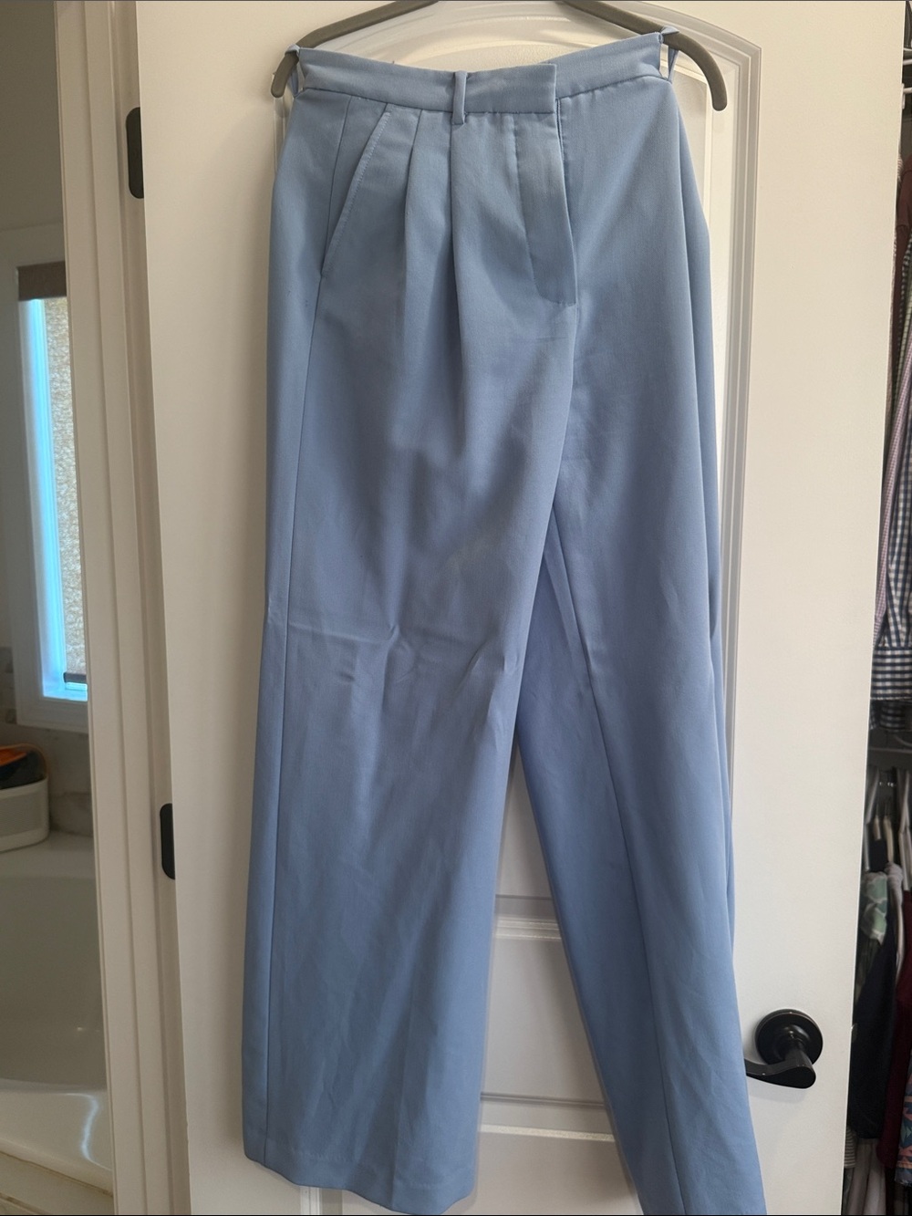 Zara Pale Blue Wide-Leg Pleated Trousers